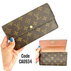 Authentic LOUIS VUITTON Monogram Canvas Sarah Women’s Long Wallet Vintage Brown
